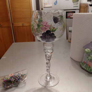 Clear Glass Vase with Grape and Floral Design, One Size